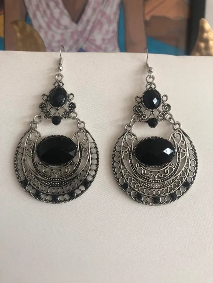 🖤Boucles d’oreilles bohèmes indiennes indian bohemian dangling earrings🖤 - photo numéro 5