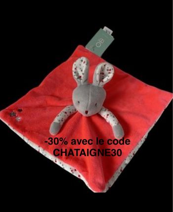 B6196❤️ Doudou plat Mouchoir lapin Souris OKAIDI OBAIBI Rose Fluo Blanc