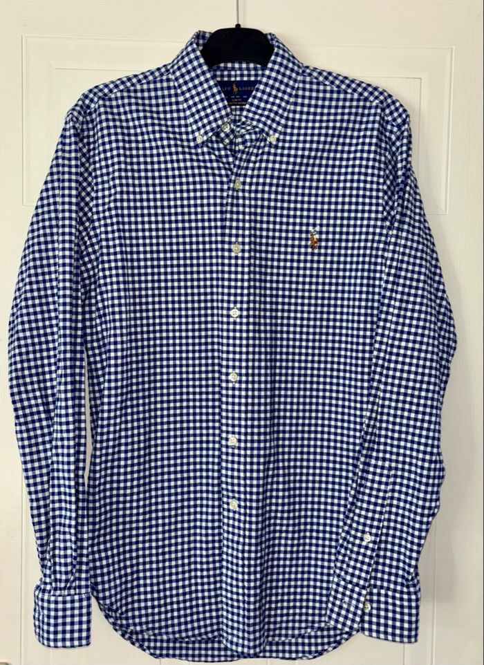 💙Chemise Neuve Ralph Lauren Homme à Carreaux Marine Logo Coloré - Taille S/36 - photo numéro 5