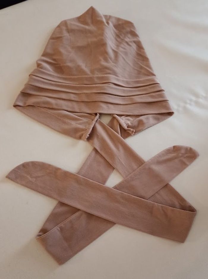 Turban Bonnet Élégant Nude / Beige Rosé - 100% Viscose - Tie Back - photo numéro 3