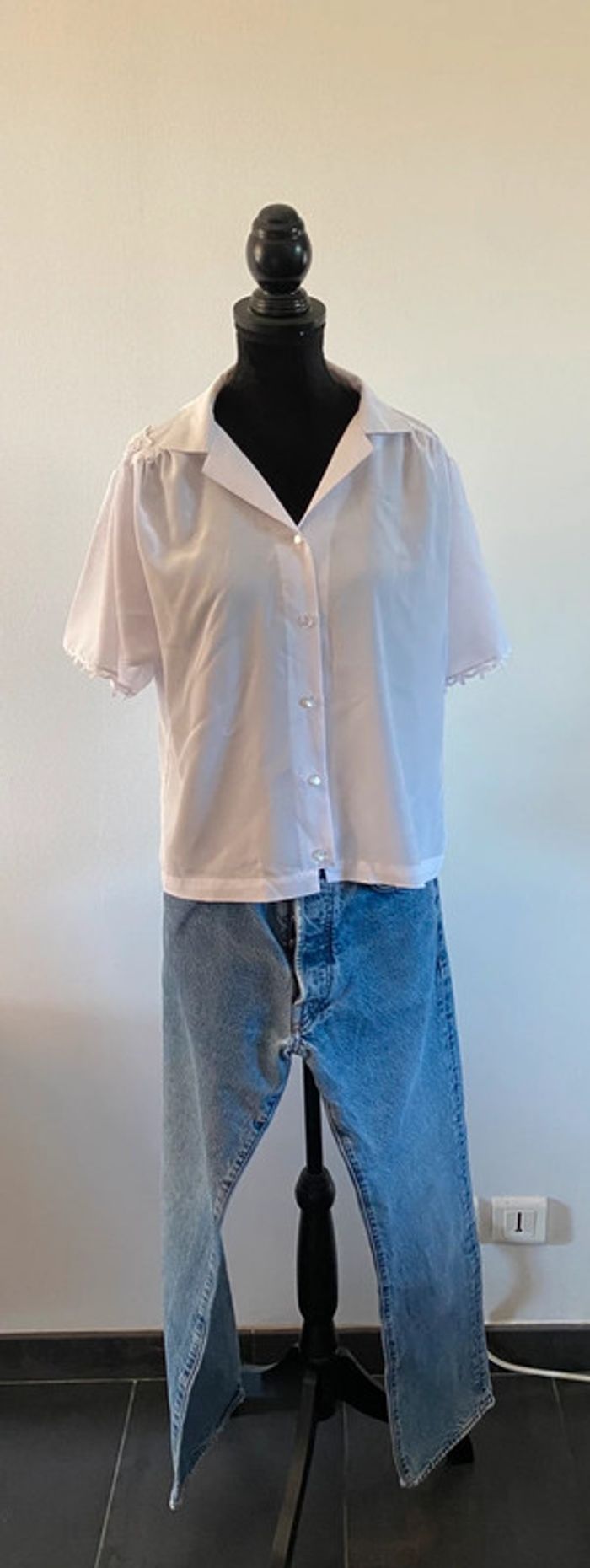 Chemise blanche vintage avec dentelle style broderie taille M - photo numéro 19