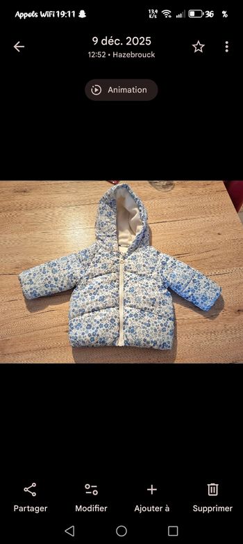 Manteau doudoune hiver 0/3mois 