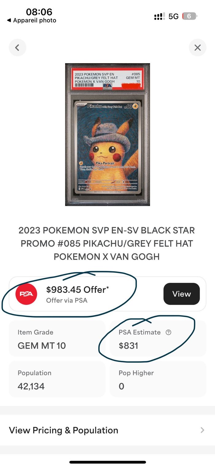 Carte Pokémon van gogh grey felt hat PSA 10 Année 2025 nouveau boîtier sécurisé - photo numéro 6