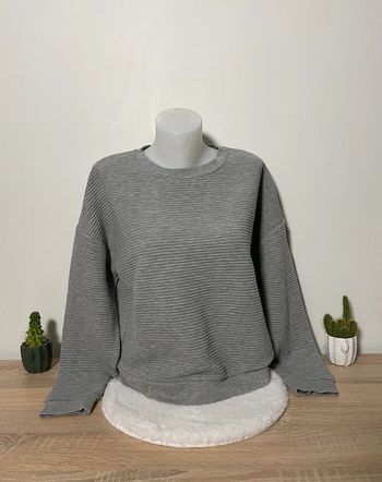 Pull large gris clair à bandes horizontales Mango