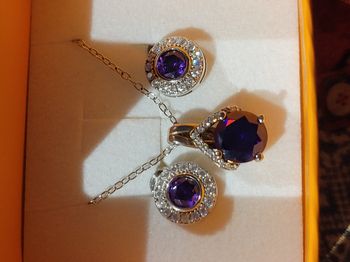Ensemble boucle d'oreille et Pendentif zirconium et pierre violet améthyste  en argent parfaite états 
