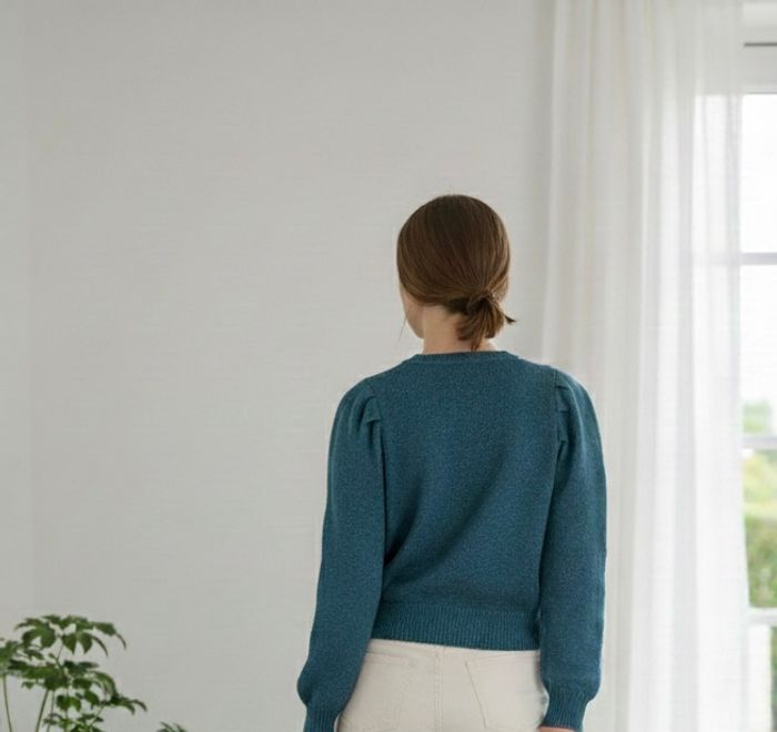 Cardigan en maille pull bleu canard - photo numéro 3