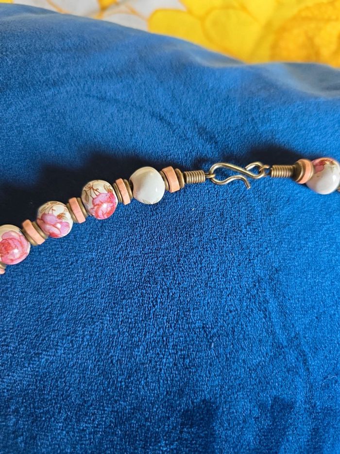 Collier de perles en céramique roses et blanches vintage - photo numéro 14