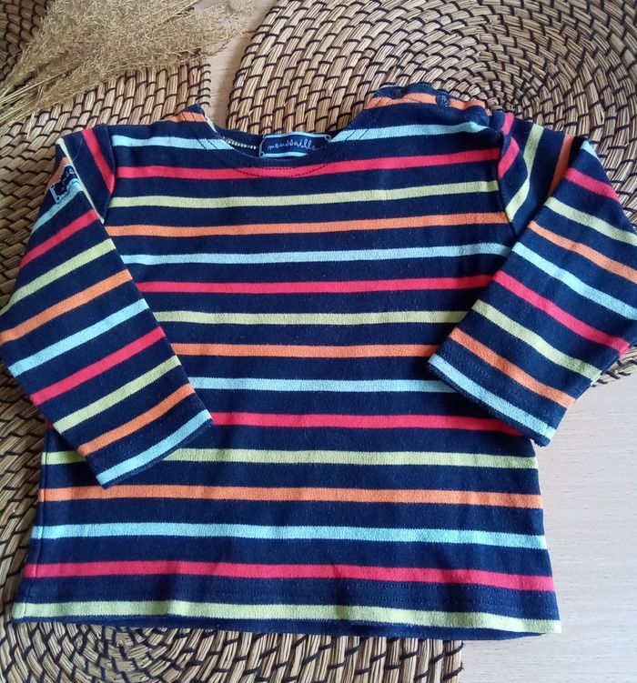 Ensemble pantalon velours bleu + tee shirt à rayures Terre de Marin taille 18 mois - photo numéro 2