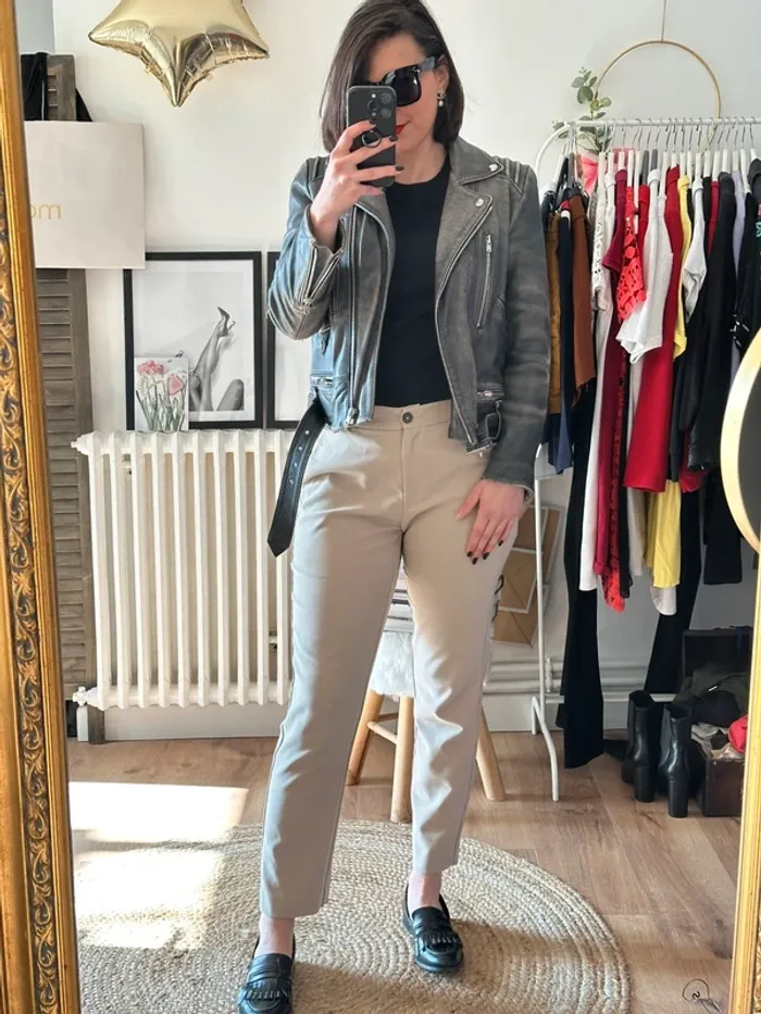 Perfecto cuir The Kooples gris noir taille 36 - photo numéro 4