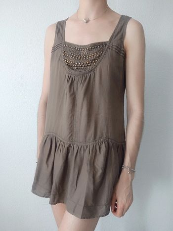 Tunique débardeur marron rivet bronze vintage / Phildar - 42/XL