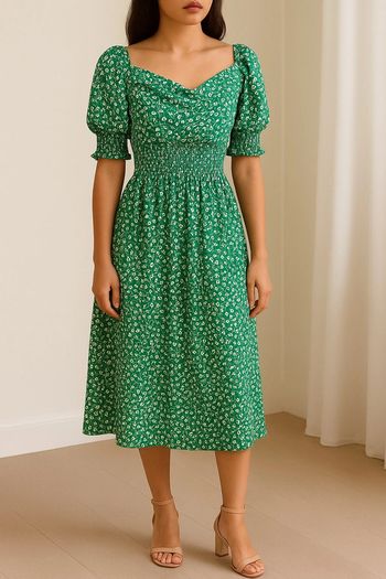 Robe longue à fleurs verte Mango