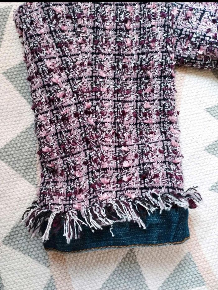 Veste  jean +  tweed violet  -  Jennyfer  Vintage  -  S  = XS  actuel  -  Neuve - photo numéro 6
