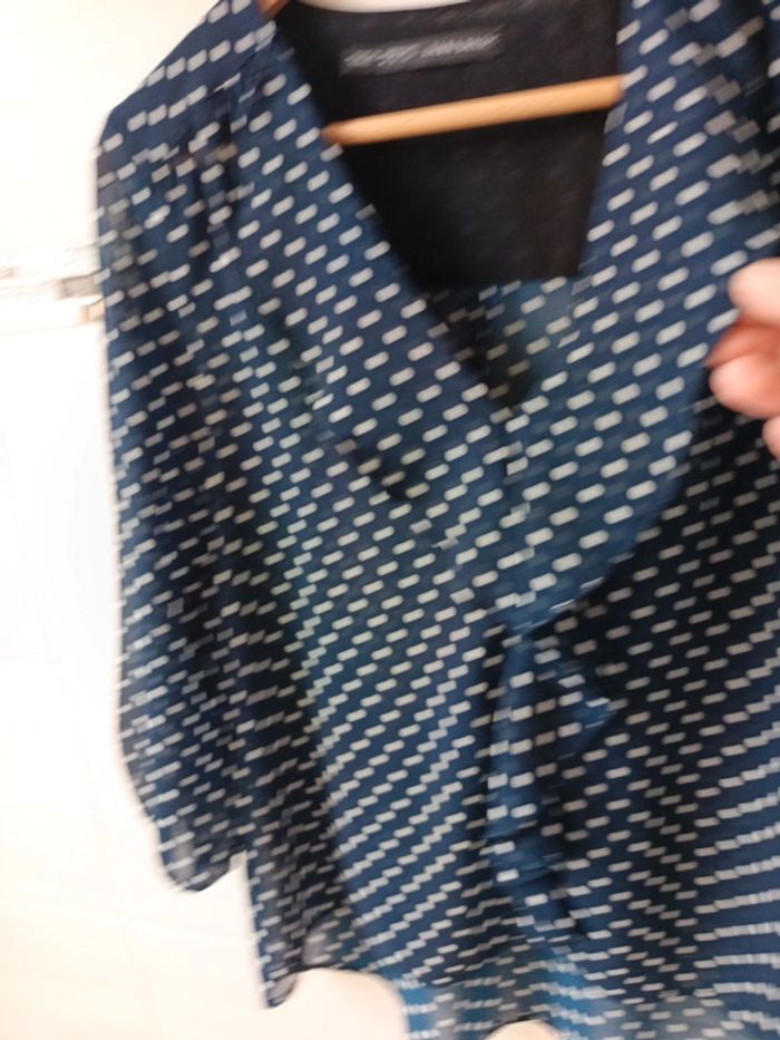 Blouse Zara marine point blanc manche 3/4 t.38 - photo numéro 3