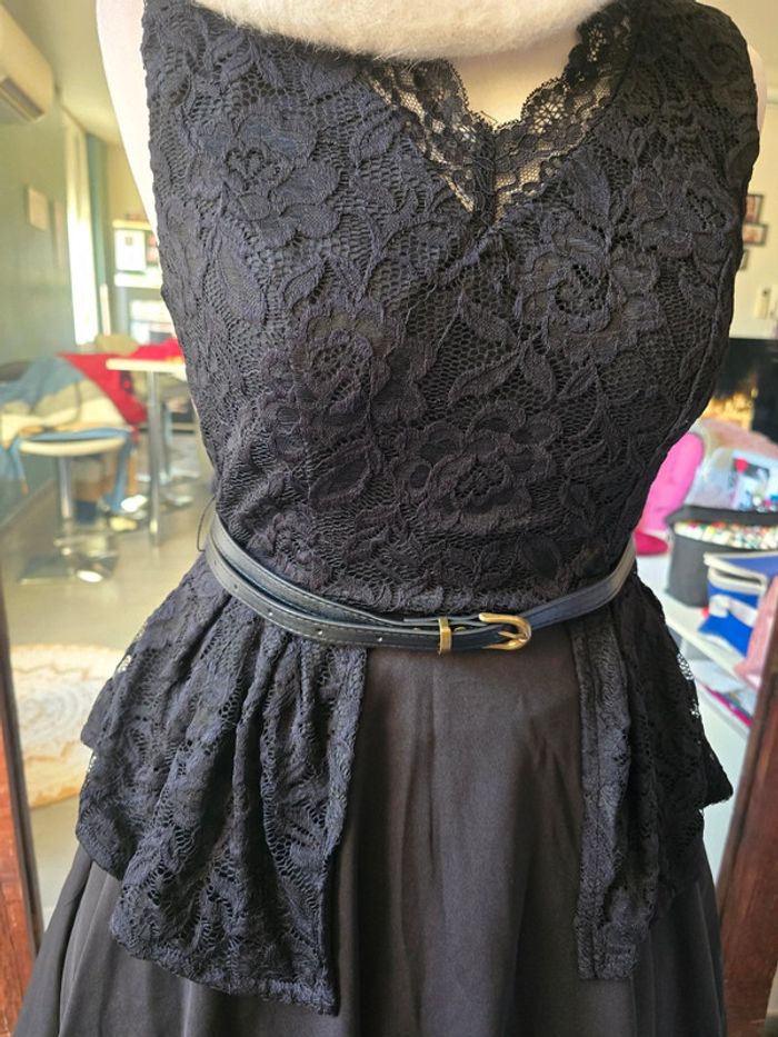 Robe pinup sublime cérémonie bi matière + ceinture belle poque neuve - photo numéro 4