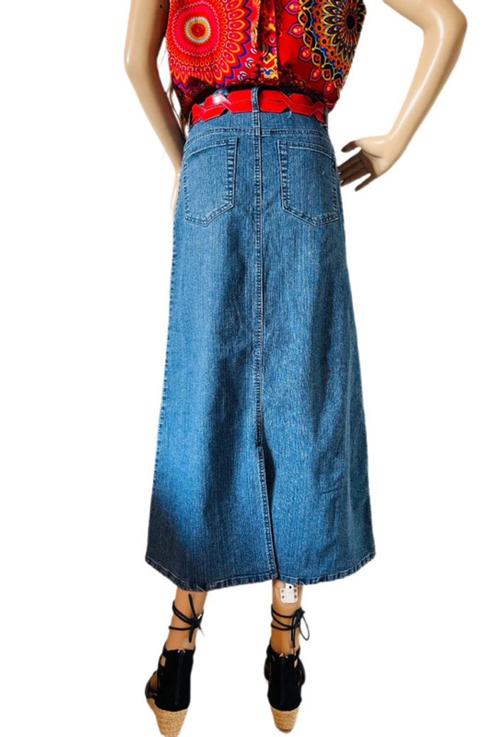 💙🌿Jupe en jean longue brodée bohème vintage 2000 long embroidered denim boho skirt🌿💙 - photo numéro 8