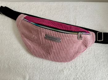 Sac banane Velours Côtelé Rose pâle et Fushia doublure fleurie