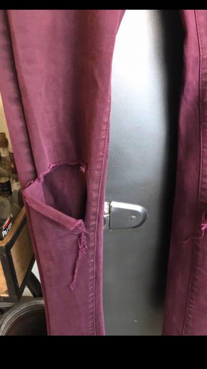 Jean effet déchiré, Denim, bordeaux, taille 42 - photo numéro 2