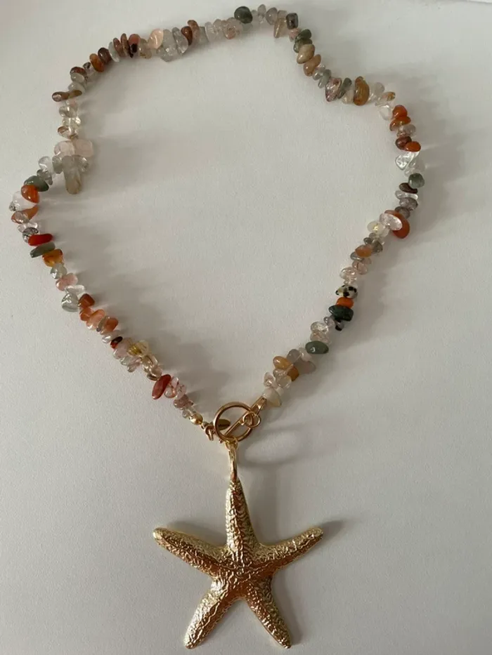 Collier pierre naturelles & pendentif étoile de mer dorée - photo numéro 4