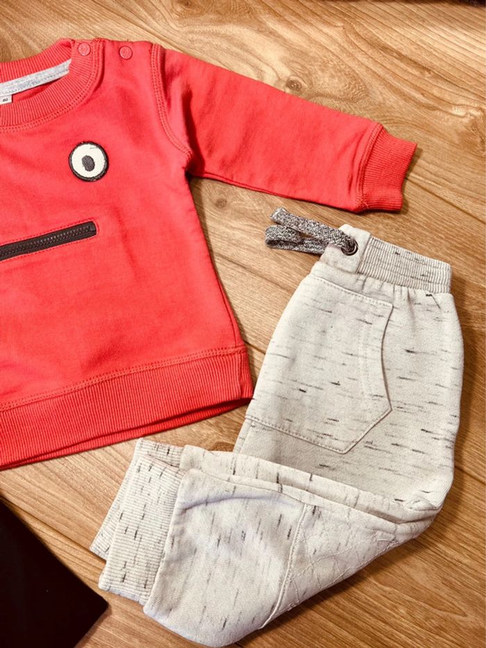 Taille 18 mois ensemble 3p garçon kiabi corail noir gris * bonhomme * 💙 - photo numéro 3