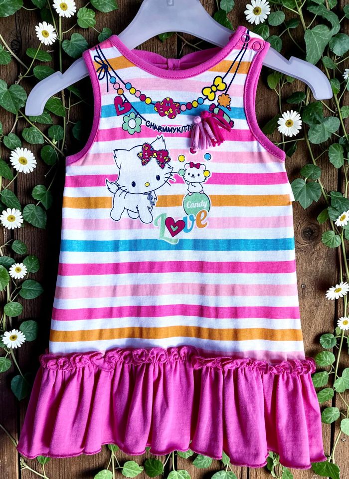 HELLO KITTY - NEW - ROBE BÉBÉ FILLE HELLO KITTY DÉTAIL VOLANT & TONS FLASHIES 6M - photo numéro 6