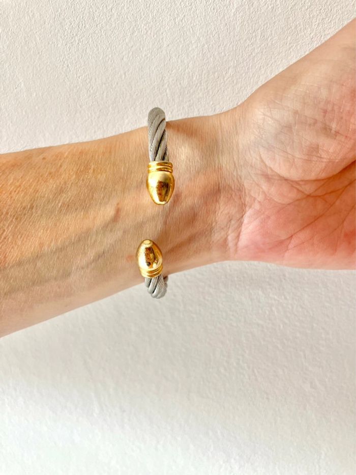 Bracelet torsadé et rigide, argenté et doré - photo numéro 3