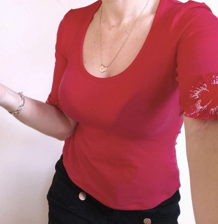 💗haut femme sexy chic rouge rose fushia avec brodé fleur t s 36 made in Italy malizia by la perla - photo numéro 4