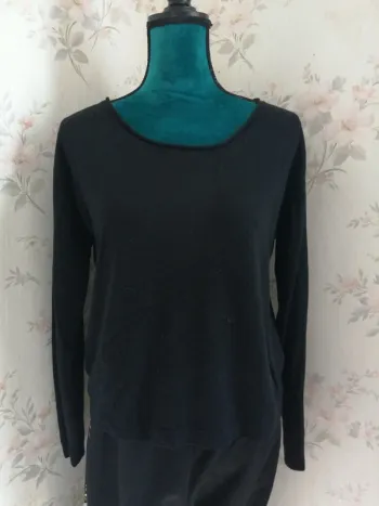 Pull fin noir uni avec col rond / la halle / (S)
