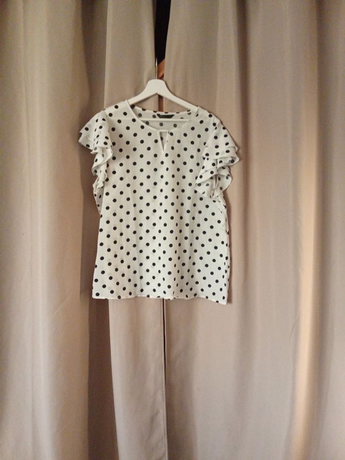 Blouse légère blanche à pois noir Shein 44