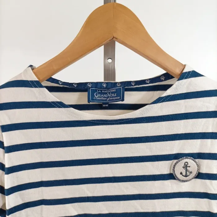 Marinière rayée bleu marine GrandVoile en coton épais col bateau T38/40 A1442 - photo numéro 2