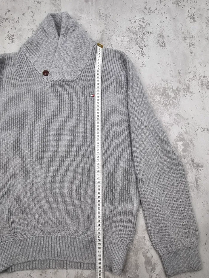 Pull col châle Tommy Hilfiger gris – Taille M Homme (mesures en photos) - photo numéro 5