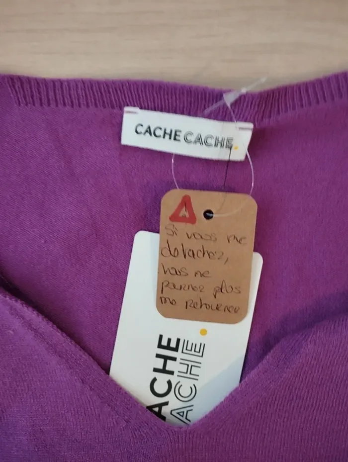 Pull col v violet Cache Cache taille XS - photo numéro 8