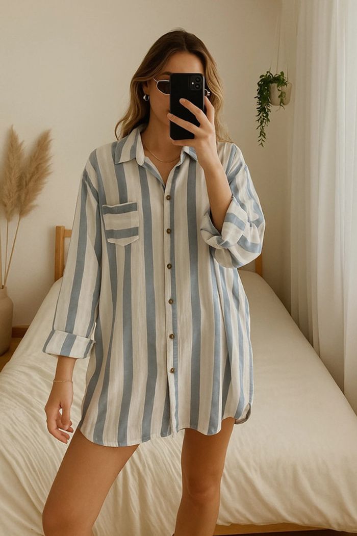 Chemise rayée bleu et blanc Boomil Taille L/XL (convient à un S/M oversize)