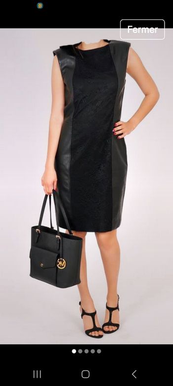 Robe en simili cuir et dentelle Mango