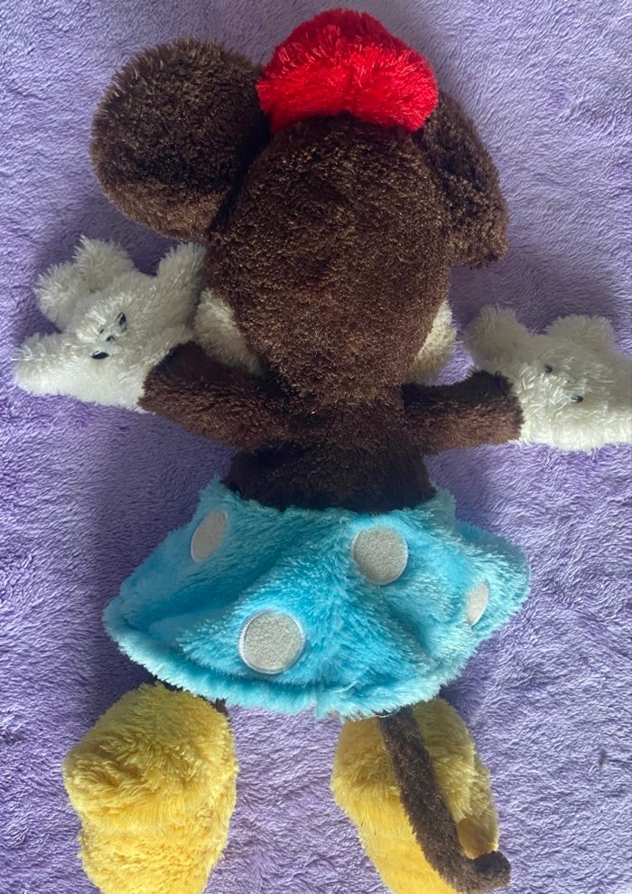 Grande peluche minnie mouse disney parks marron crème bleu jupe à pois - photo numéro 5