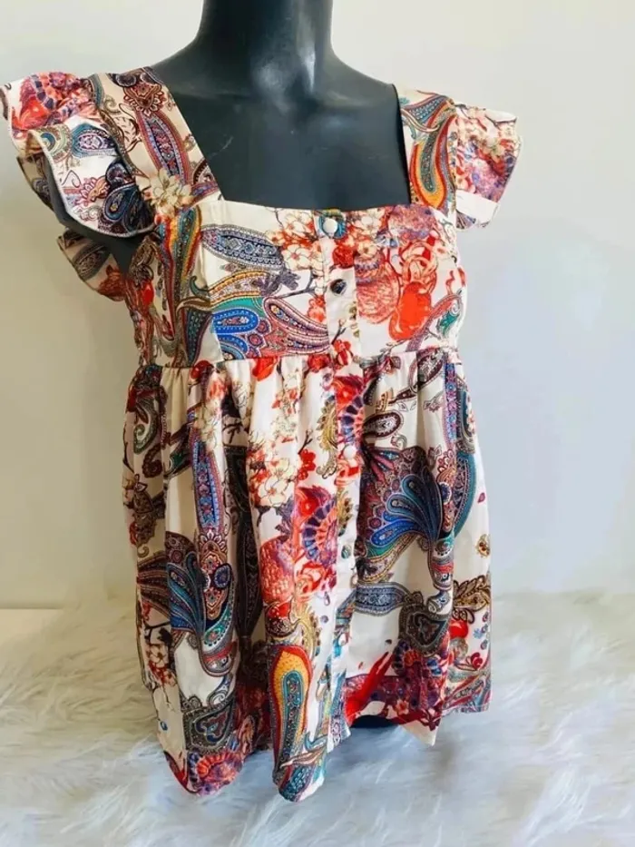Blouse top type péplum femme taille 36/38 effet satiné