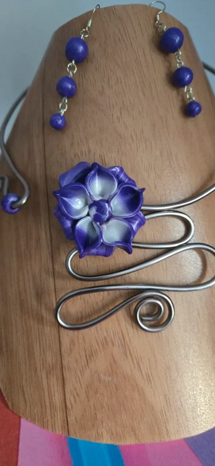Parure Fimo violet neuf - photo numéro 2