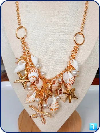 Collier doré coquillages & étoiles de mer – style bohème chic été plage