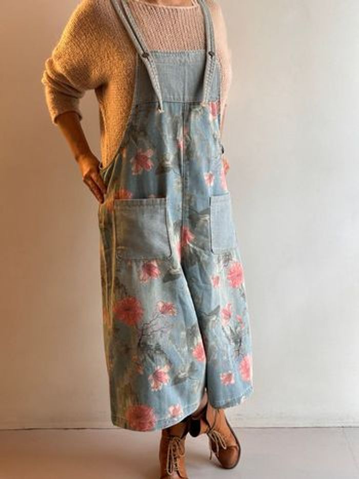 Salopette en jean fleuri / combinaison en denim fleuri - photo numéro 10