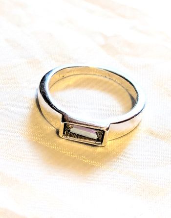 Bague Petite Pierre Rectangulaire Blanche Strass Bijou Argenté Fantaisie Femmes