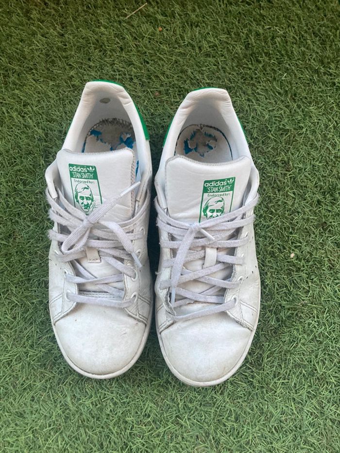 Stan Smith Adidas original cuir blanche verte lacets 37 1/3 - photo numéro 3