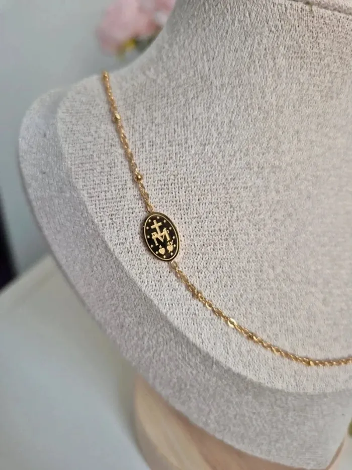 1 collier dorée en acier inoxydable avec croix et madone - photo numéro 4