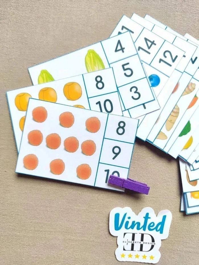 24 Cartes à pinces fruits et légumes pour compter - photo numéro 2