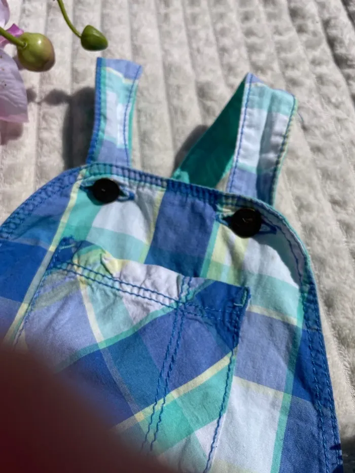 Combi Pantalon / Salopette bébé 86 cm Extenso à carreaux – bleu/vert/blanc - photo numéro 2