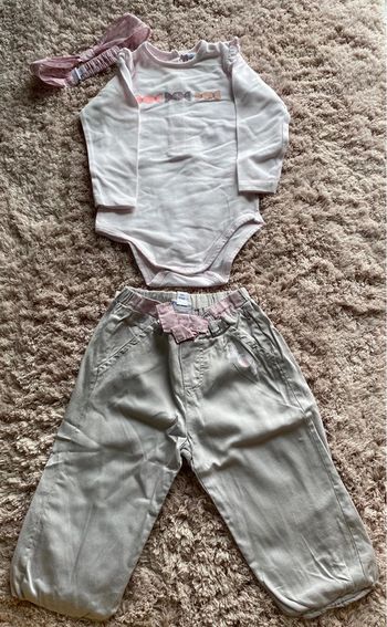 Ensemble bodie, pantalon fluide et bandeau P’tit bisou 6 mois