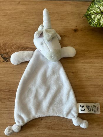 Doudou plat licorne blanc gris sass & belle