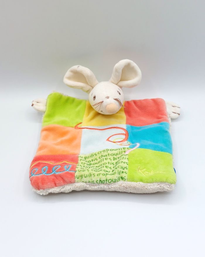 Doudou plat marionnette souris KALOO crapouilles patchwork collection 1998-2005 spirales vintage - photo numéro 1