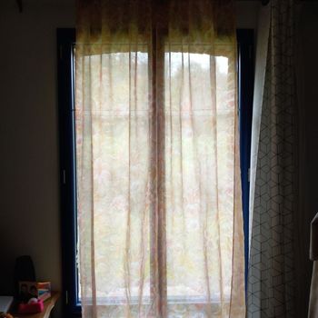 panneau rideau vintage orange fleuri