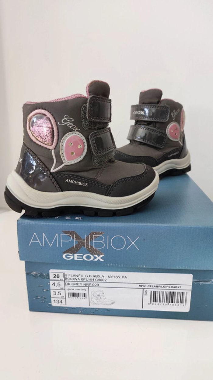 Bottines imperméables Geox amphibiox taille 20 gris et rose