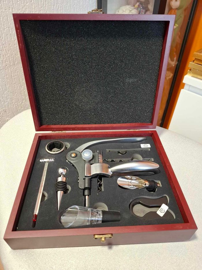 Beau coffret bois sommelier tire-bouchon professionnel semi-automatique argent neuf - photo numéro 2
