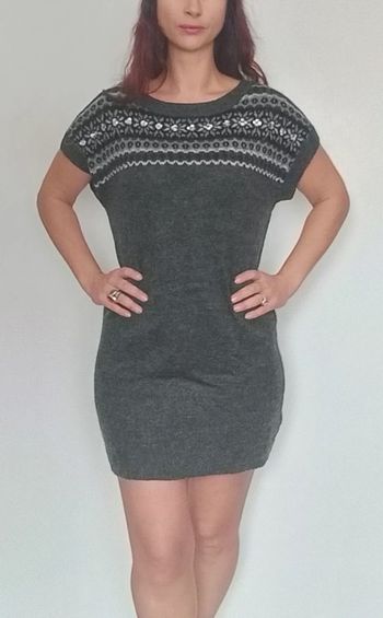 Robe pull hiver manches courtes grise taille 40